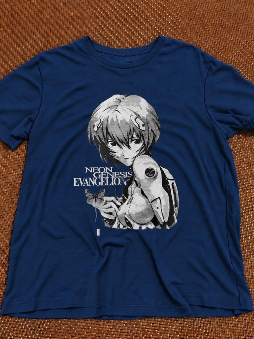 Monochrome Anime Girl Graphic T-Shirt – Blue Manga Style Tee